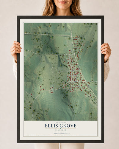 Map of Ellis Grove, Illinois, 24 x 36 inch print in a black wood frame