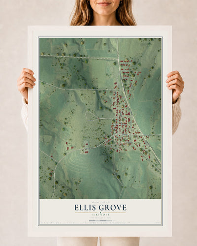 Map of Ellis Grove, Illinois, 24 x 36 inch print in a white wood frame