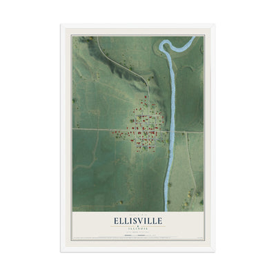 Map of Ellisville, Illinois, 12 x 18 inch print in a white wood frame