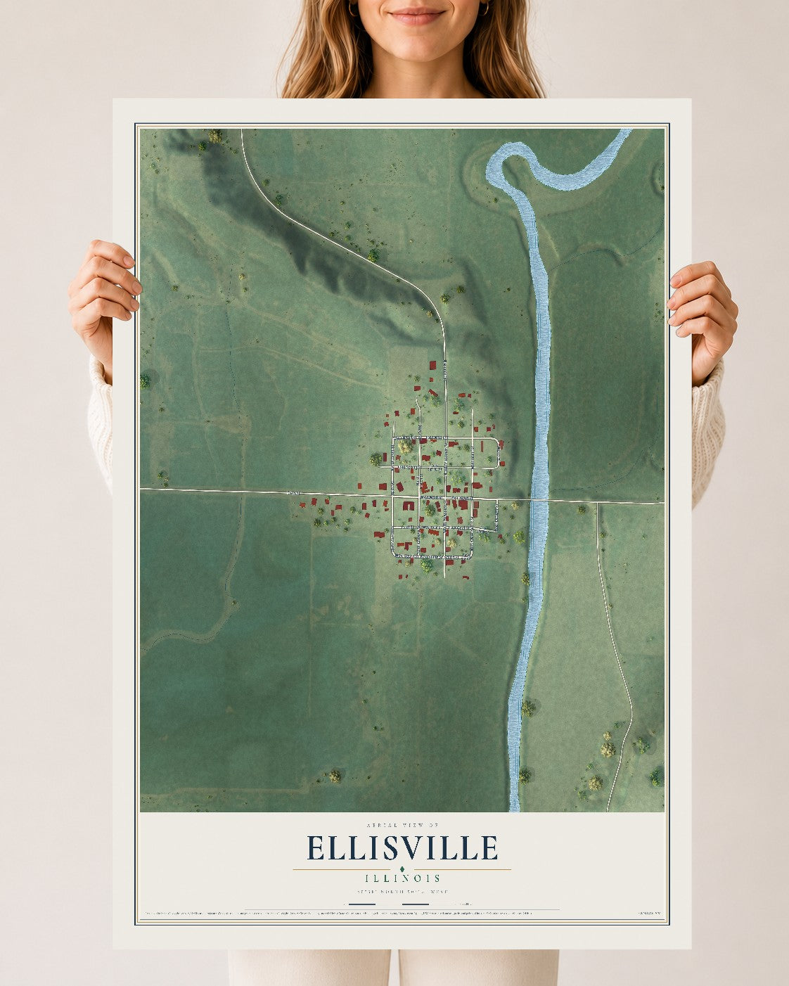 Map of Ellisville, Illinois, 24 x 36 inch unframed archival matte print