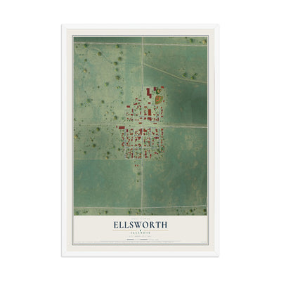 Map of Ellsworth, Illinois, 12 x 18 inch print in a white wood frame