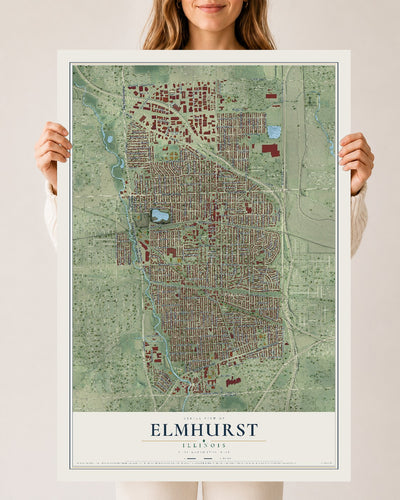 Map of Elmhurst, Illinois, 24 x 36 inch unframed archival matte print