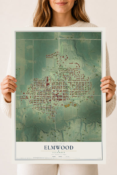 Map of Elmwood, Illinois, 18 x 24 inch unframed archival matte print
