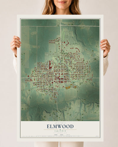 Map of Elmwood, Illinois, 24 x 36 inch unframed archival matte print