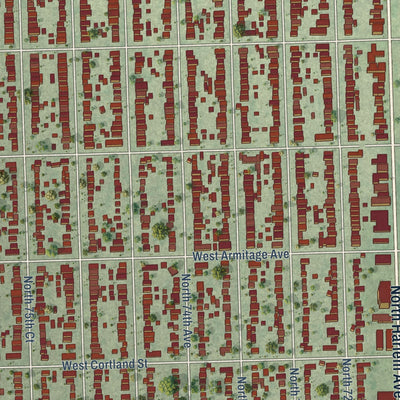 Close-up of the map of Elmwood Park, Illinois print showing street and building detail