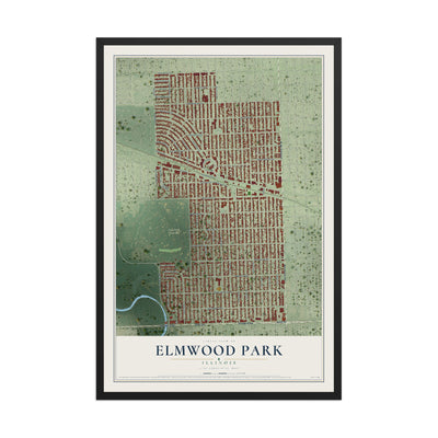 Map of Elmwood Park, Illinois, 12 x 18 inch print in a black wood frame