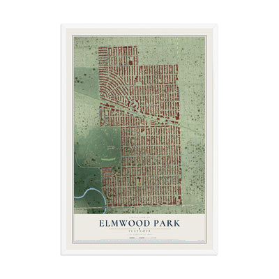 Map of Elmwood Park, Illinois, 12 x 18 inch print in a white wood frame