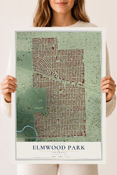 Map of Elmwood Park, Illinois, 18 x 24 inch unframed archival matte print