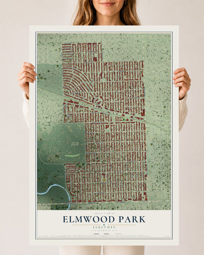 Map of Elmwood Park, Illinois, 24 x 36 inch unframed archival matte print