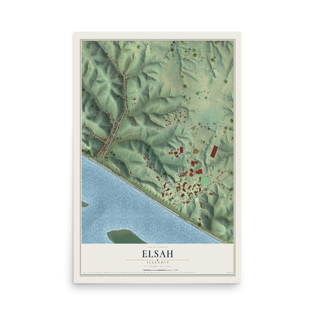 Map of Elsah, Illinois, 12 x 18 inch unframed archival matte print