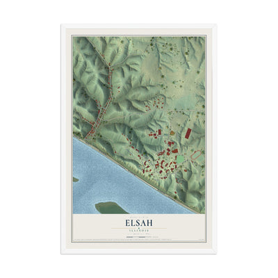 Map of Elsah, Illinois, 12 x 18 inch print in a white wood frame