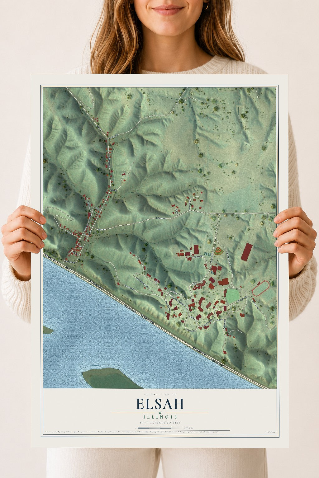 Map of Elsah, Illinois, 18 x 24 inch unframed archival matte print