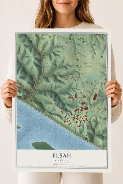 Map of Elsah, Illinois, 18 x 24 inch unframed archival matte print