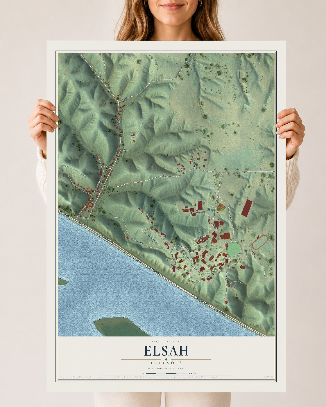 Map of Elsah, Illinois, 24 x 36 inch unframed archival matte print