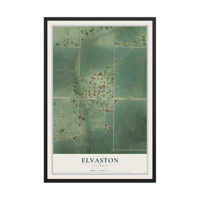 Map of Elvaston, Illinois, 12 x 18 inch print in a black wood frame