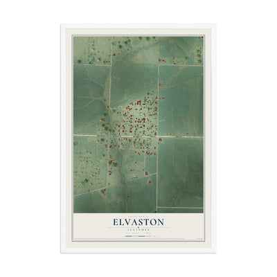 Map of Elvaston, Illinois, 12 x 18 inch print in a white wood frame
