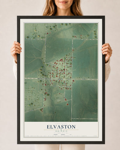 Map of Elvaston, Illinois, 24 x 36 inch print in a black wood frame