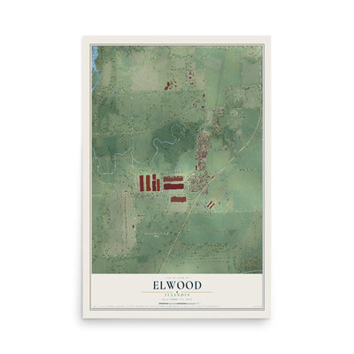 Map of Elwood, Illinois, 12 x 18 inch unframed archival matte print