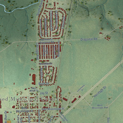 Close-up of the map of Elwood, Illinois print showing street and building detail