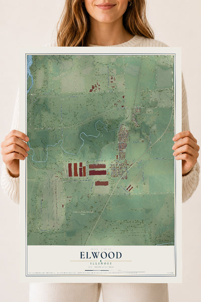 Map of Elwood, Illinois, 18 x 24 inch unframed archival matte print