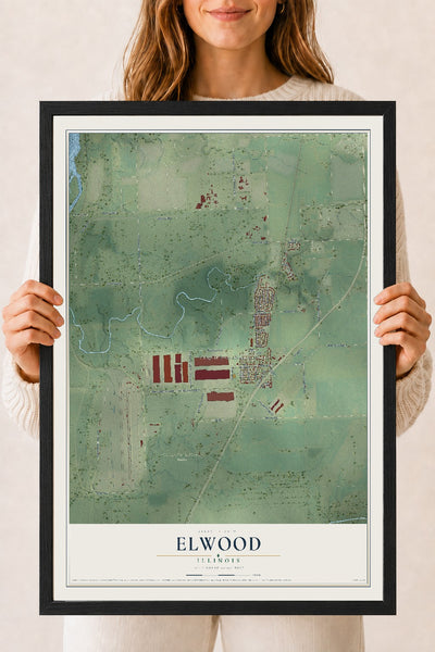 Map of Elwood, Illinois, 18 x 24 inch print in a black wood frame