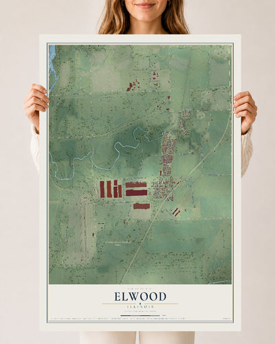 Map of Elwood, Illinois, 24 x 36 inch unframed archival matte print
