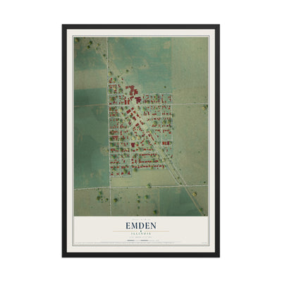 Map of Emden, Illinois, 12 x 18 inch print in a black wood frame