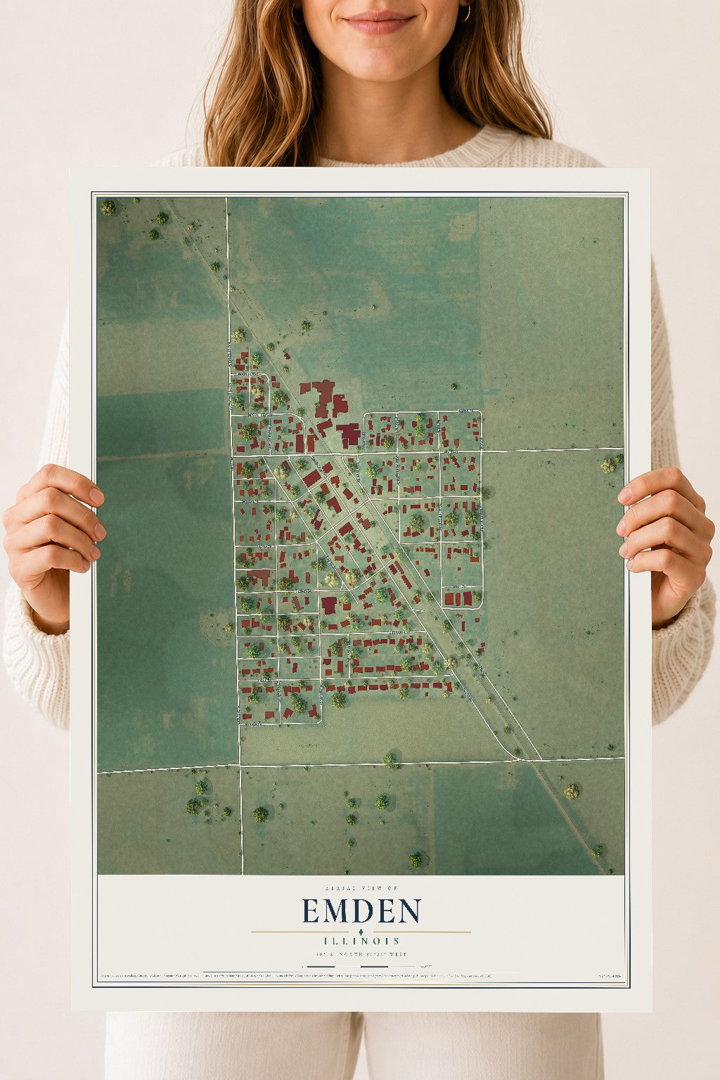 Map of Emden, Illinois, 18 x 24 inch unframed archival matte print