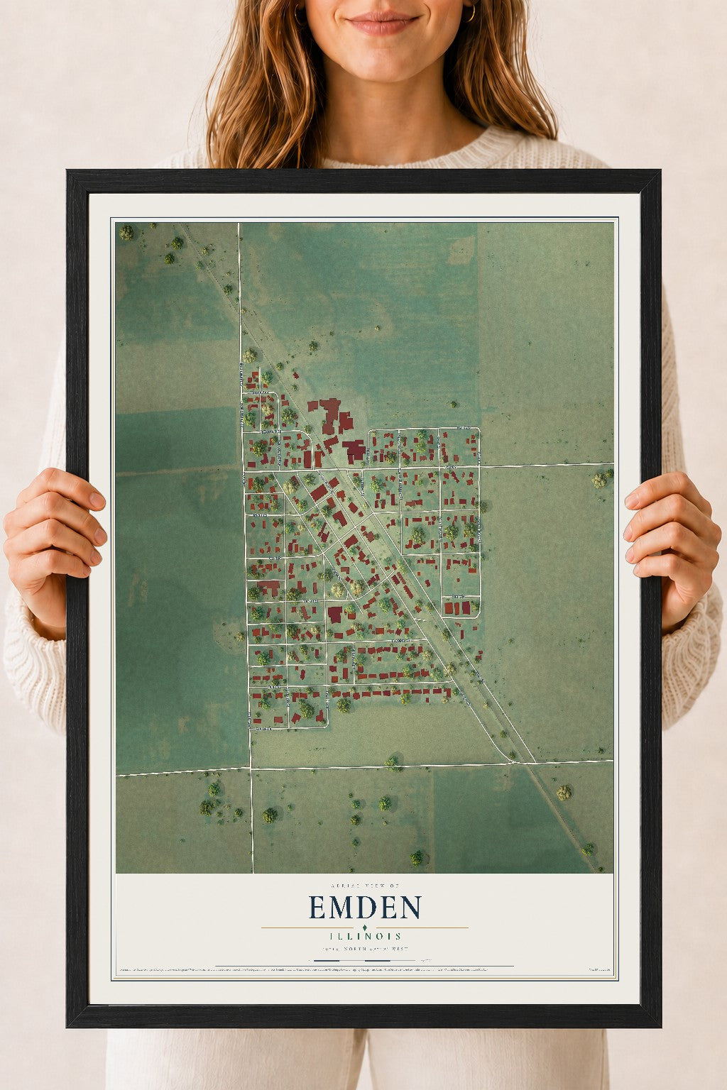 Map of Emden, Illinois, 18 x 24 inch print in a black wood frame