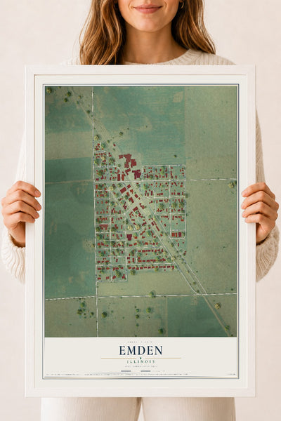 Map of Emden, Illinois, 18 x 24 inch print in a white wood frame