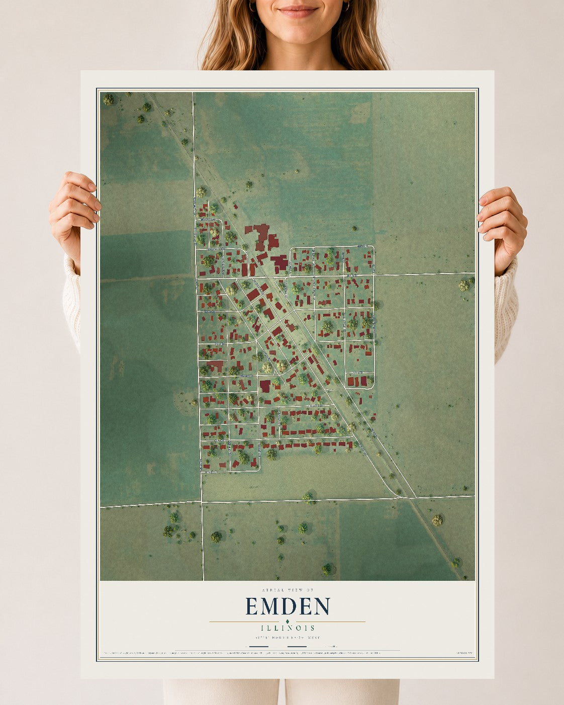 Map of Emden, Illinois, 24 x 36 inch unframed archival matte print