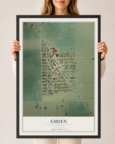 Map of Emden, Illinois, 24 x 36 inch print in a black wood frame