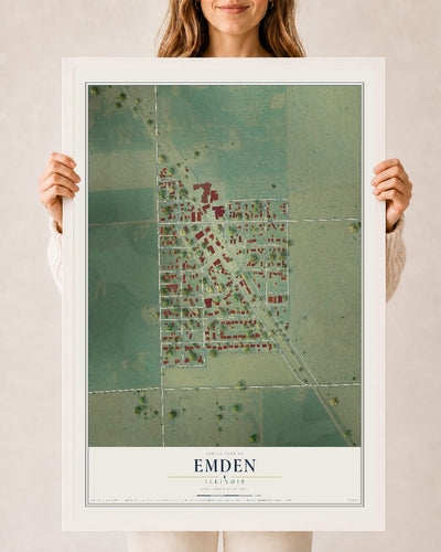Map of Emden, Illinois, 24 x 36 inch print in a white wood frame