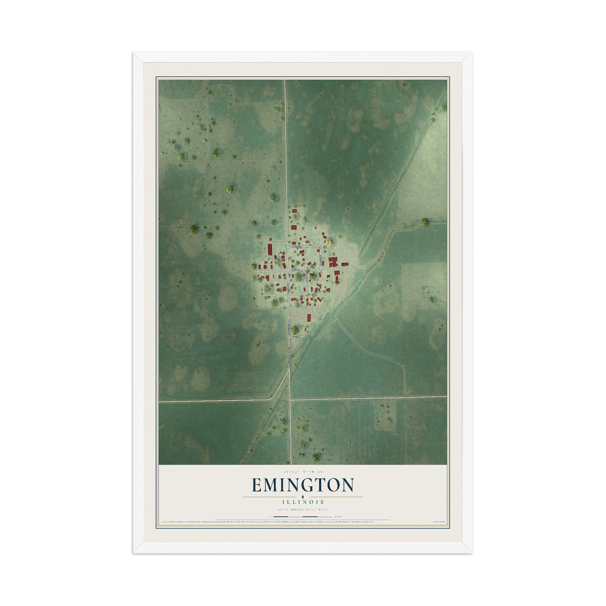 Map of Emington, Illinois, 12 x 18 inch print in a white wood frame