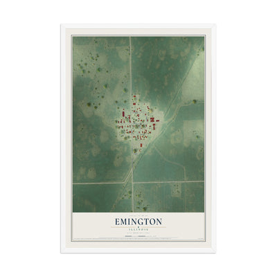 Map of Emington, Illinois, 12 x 18 inch print in a white wood frame