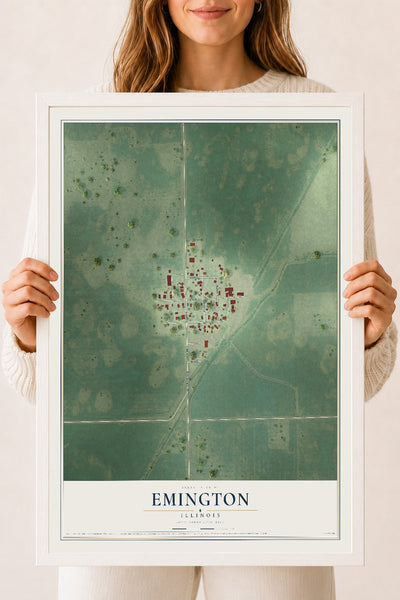 Map of Emington, Illinois, 18 x 24 inch print in a white wood frame