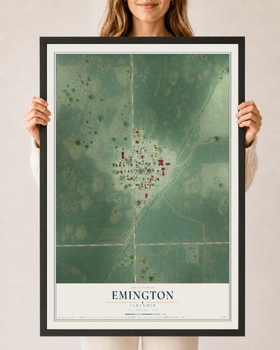 Map of Emington, Illinois, 24 x 36 inch print in a black wood frame