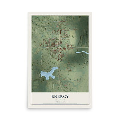Map of Energy, Illinois, 12 x 18 inch unframed archival matte print