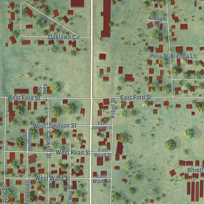 Close-up of the map of Energy, Illinois print showing street and building detail