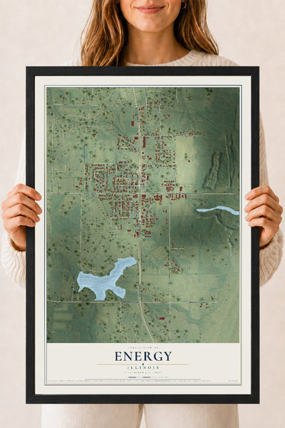 Map of Energy, Illinois, 18 x 24 inch print in a black wood frame