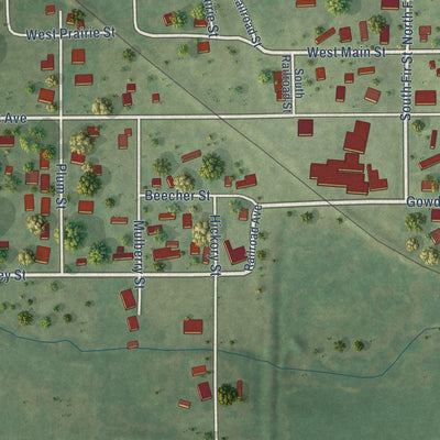 Second close-up of the map of Enfield, Illinois print showing more streets and buildings