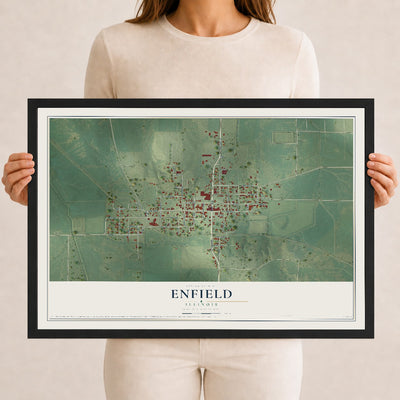 Map of Enfield, Illinois, 12 x 18 inch print in a black wood frame