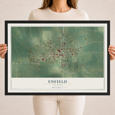 Map of Enfield, Illinois, 18 x 24 inch print in a black wood frame