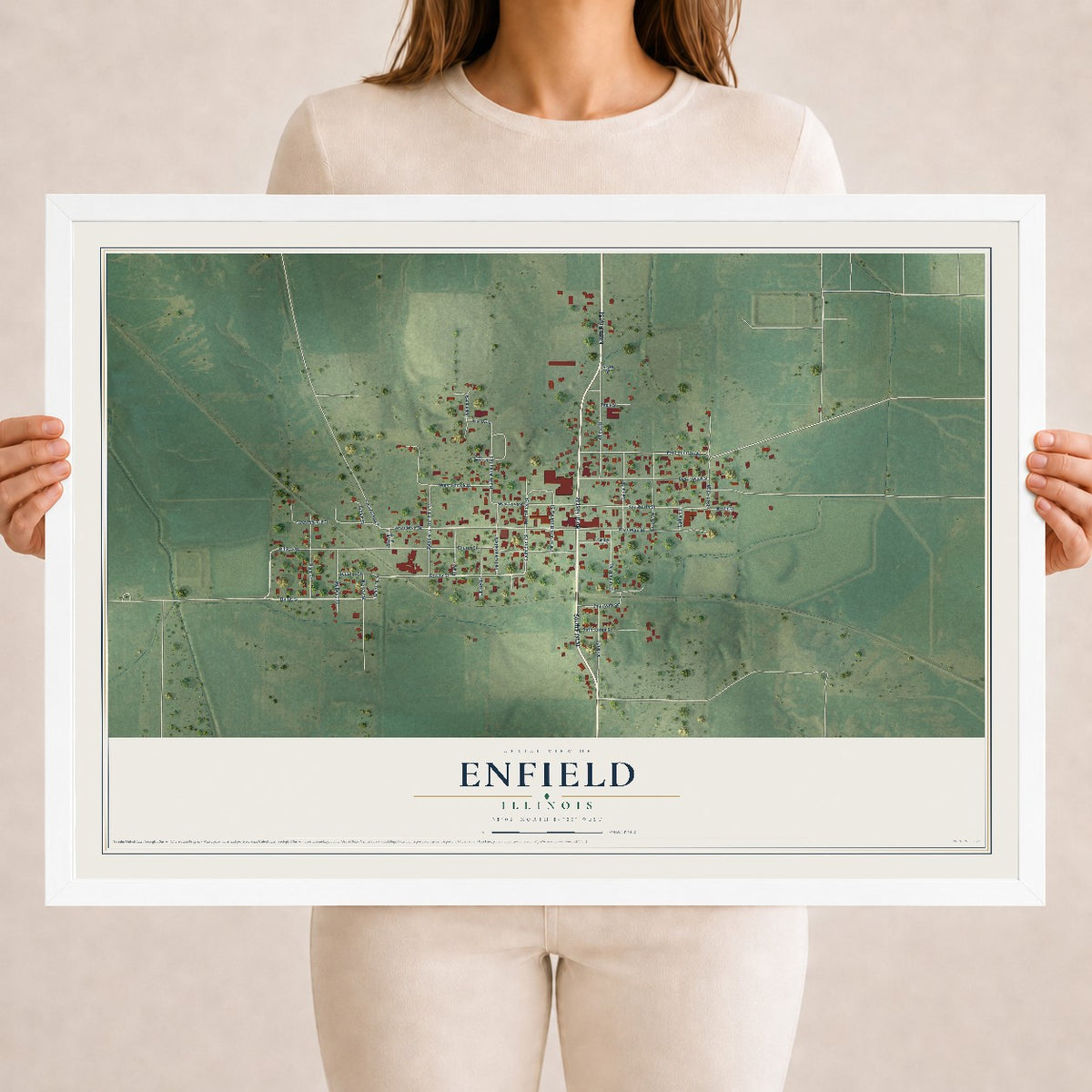 Map of Enfield, Illinois, 18 x 24 inch print in a white wood frame