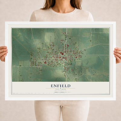 Map of Enfield, Illinois, 18 x 24 inch print in a white wood frame