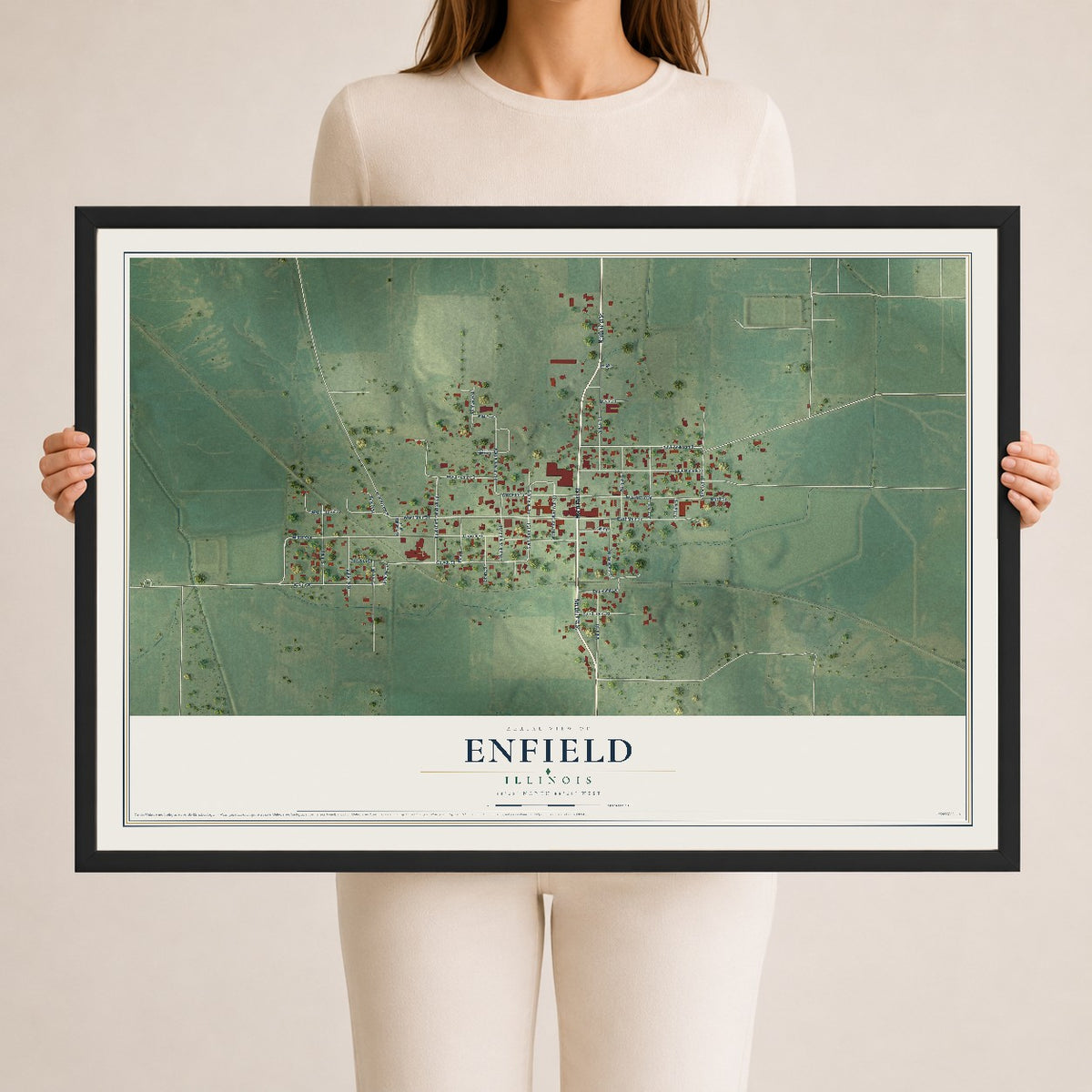 Map of Enfield, Illinois, 24 x 36 inch print in a black wood frame