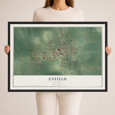 Map of Enfield, Illinois, 24 x 36 inch print in a black wood frame