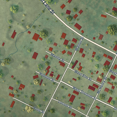 Second close-up of the map of Equality, Illinois print showing more streets and buildings