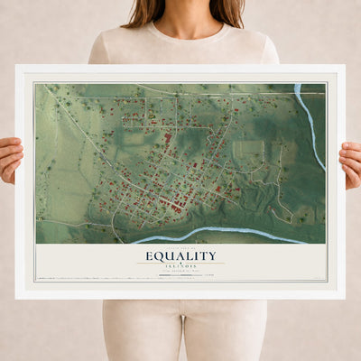 Map of Equality, Illinois, 18 x 24 inch print in a white wood frame