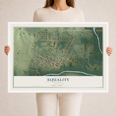 Map of Equality, Illinois, 24 x 36 inch print in a white wood frame